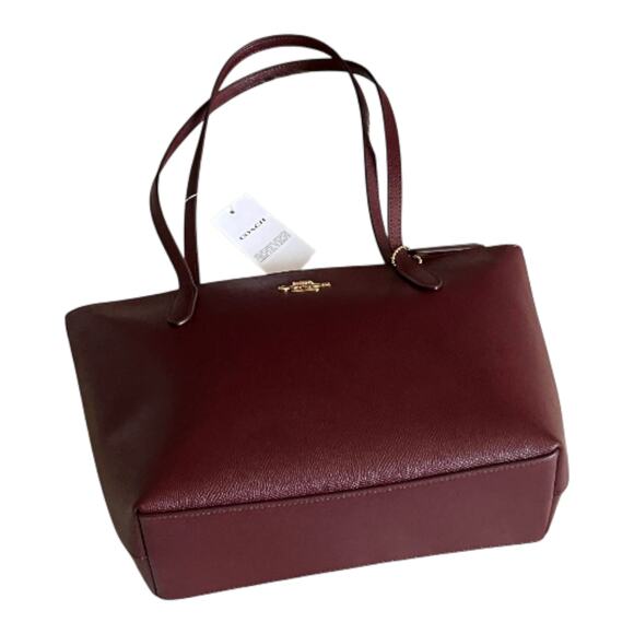 COACH FIONA ZIP TOP TOTE BAG PURSE IN CROSSGRAIN LEATHER DARK WINE & GOLD NEW! - Picture 12 of 16